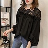 レース使いの軽やかブラウス ブラック Mサイズ