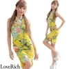 <Love Rich>胸開きフラワーパワーネットミニチャイナドレス 衣装 キャバドレス (イエロー)