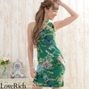 <Love Rich>フラワーパワーネットミニチャイナドレス 衣装 キャバドレス (グリーン)